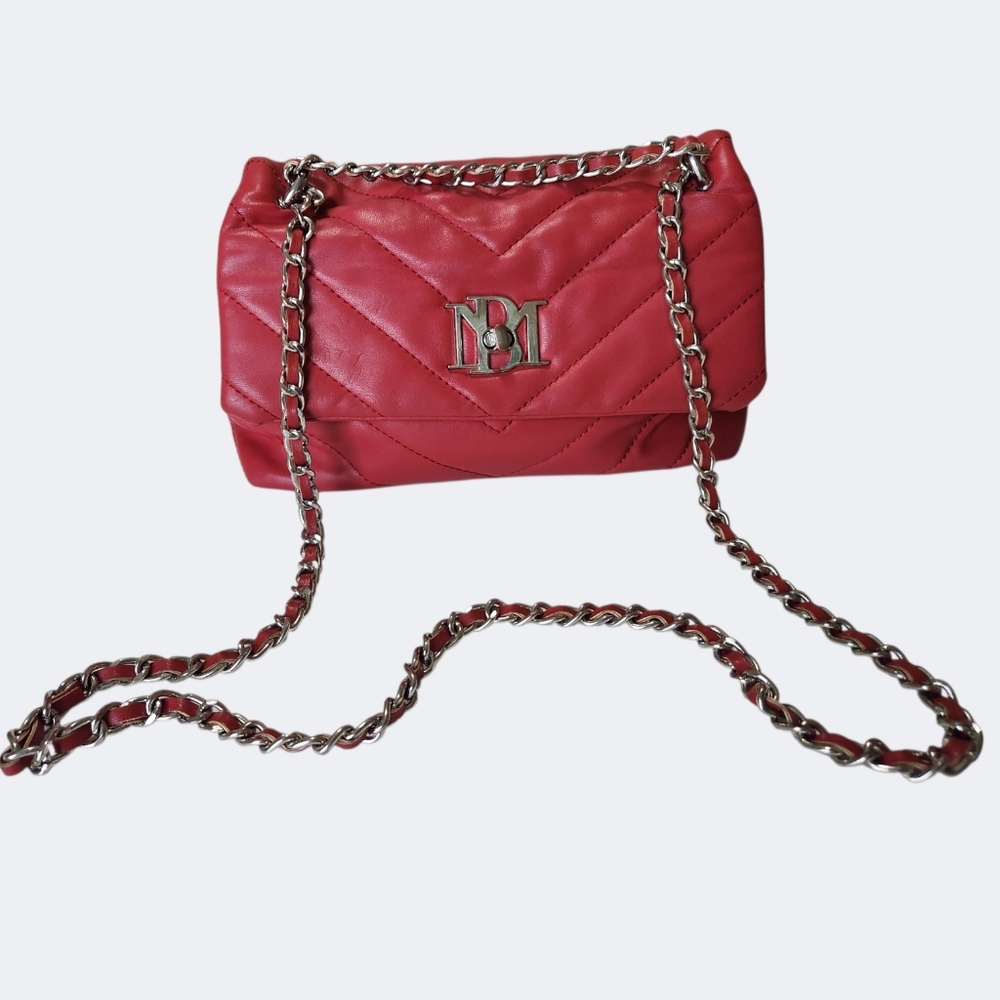 Badgley Mischka Red Quilted Vegan Leather With Letter Lock Shoulder/Handbag